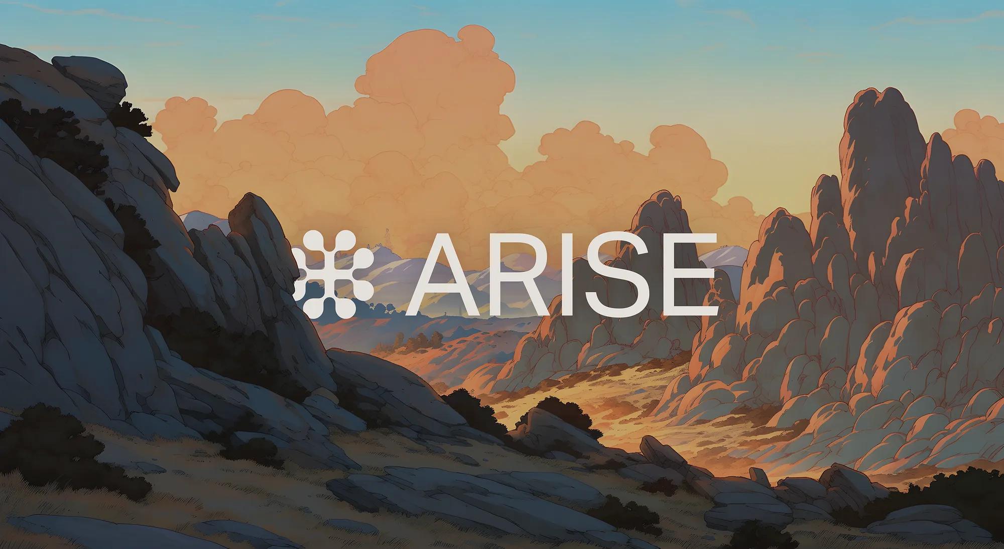 An animated desert with the word "Arise" in the middle