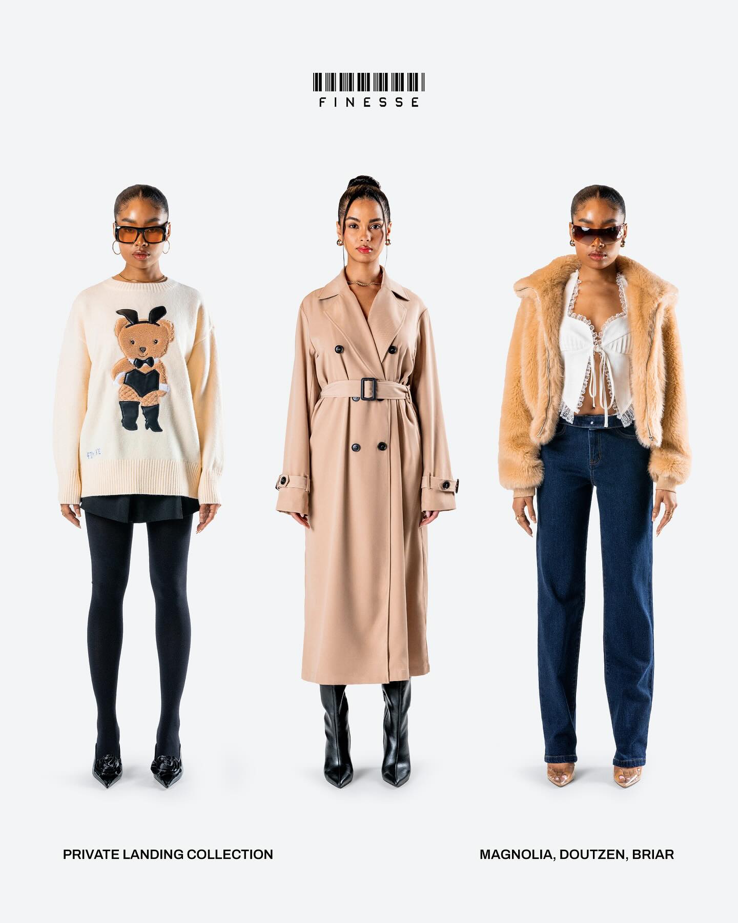 Three models in high-fashion clohtes